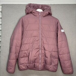 Abercrombie & Fitch Puffer Jacket Kids Size 16 Pink Hooded Faux Fur Lined Warm